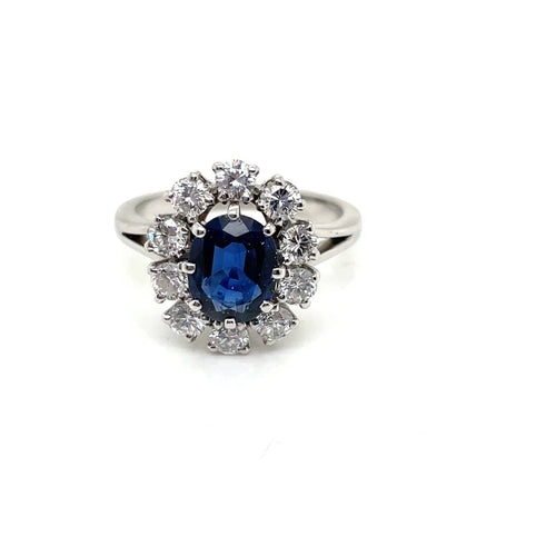 Bague 53 Bague marguerite - Saphir entourage diamants en or blanc et platine 58 Facettes 005