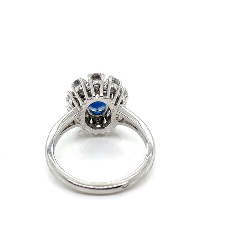 Bague 53 Bague marguerite - Saphir entourage diamants en or blanc et platine 58 Facettes 005