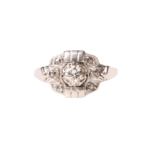 Bague 52 Art déco - Bague octogonale en or gris 18K, platine et diamants 58 Facettes LMB-251