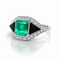 Bague 52 Bague Art déco en platine avec émeraude, onyx et diamants 58 Facettes 50306