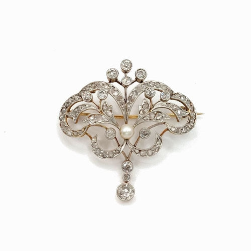 Pendentif Constantia - Broche-pendentif Art nouveau en or jaune 18k et platine, diamants 58 Facettes 212