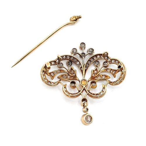 Pendentif Constantia - Broche-pendentif Art nouveau en or jaune 18k et platine, diamants 58 Facettes 212