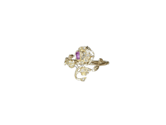 Bague 52.5 Bague ancienne rose en or jaune 18 ct rubis et diamants 58 Facettes