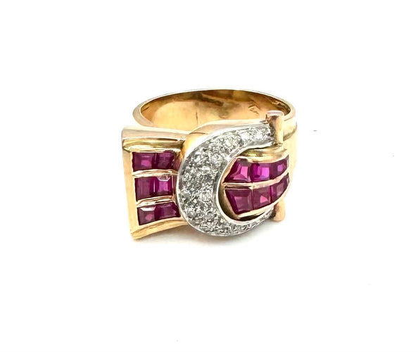 Bague 58 Bague tank en or jaune 18 carats rubis et diamants 58 Facettes bague RUDTS