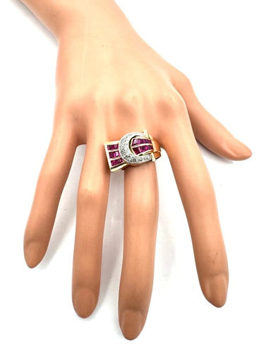 Bague 58 Bague tank en or jaune 18 carats rubis et diamants 58 Facettes bague RUDTS