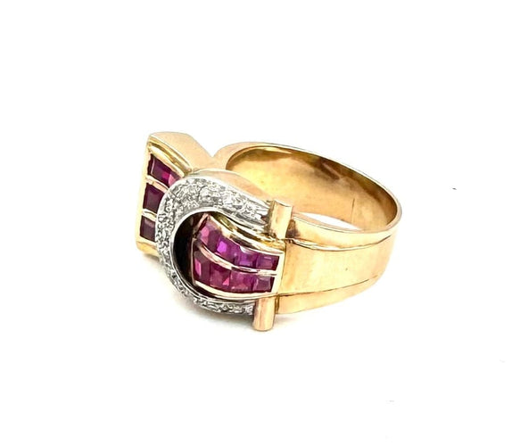 Bague 58 Bague tank en or jaune 18 carats rubis et diamants 58 Facettes bague RUDTS