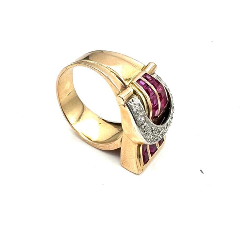 Bague 58 Bague tank en or jaune 18 carats rubis et diamants 58 Facettes bague RUDTS