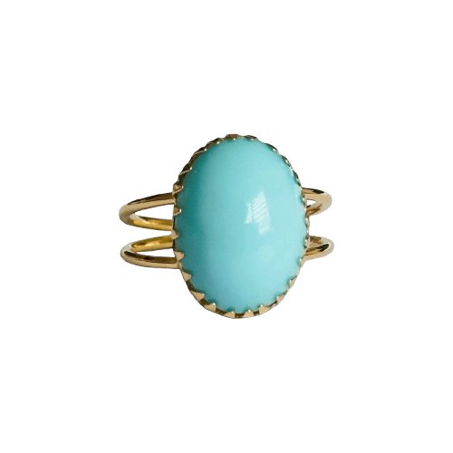 Bague 57 Bague turquoise naturelle - Bague en or jaune 18 carats 58 Facettes 381