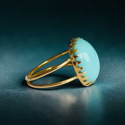 Bague 57 Bague turquoise naturelle - Bague en or jaune 18 carats 58 Facettes 381