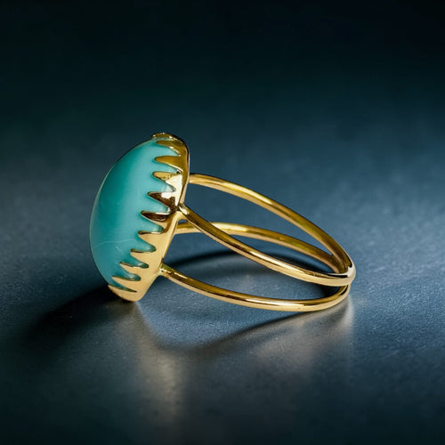 Bague 57 Bague turquoise naturelle - Bague en or jaune 18 carats 58 Facettes 381