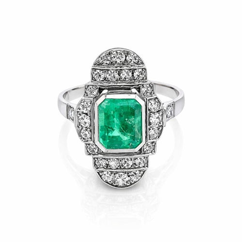 Bague 56 Art déco - Bague émeraude et diamants en or blanc 18k 58 Facettes 50430