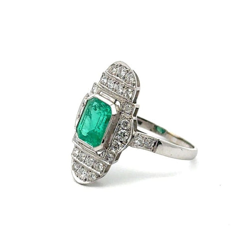 Bague 56 Art déco - Bague émeraude et diamants en or blanc 18k 58 Facettes 50430