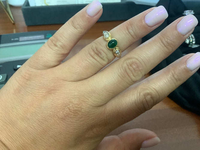 Bague Bague cabochon émeraudes et diamants en or jaune 58 Facettes BA-16