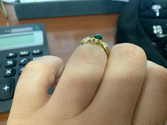 Bague Bague cabochon émeraudes et diamants en or jaune 58 Facettes BA-16