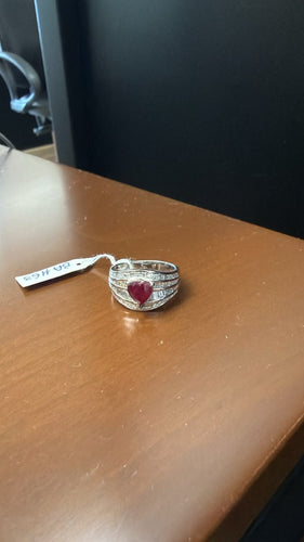Bague 53 Bague cœur en or blanc avec rubis et diamants fantaisie 58 Facettes BA-1163