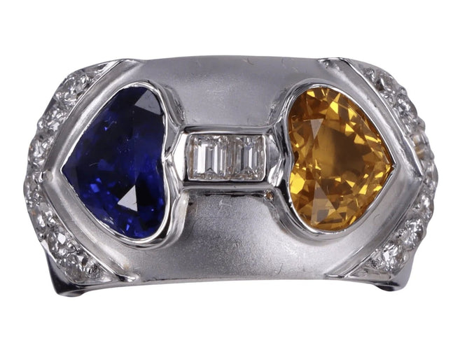 Bague 54 Bague cœur vintage en or blanc, saphirs et diamants 58 Facettes BA-1129