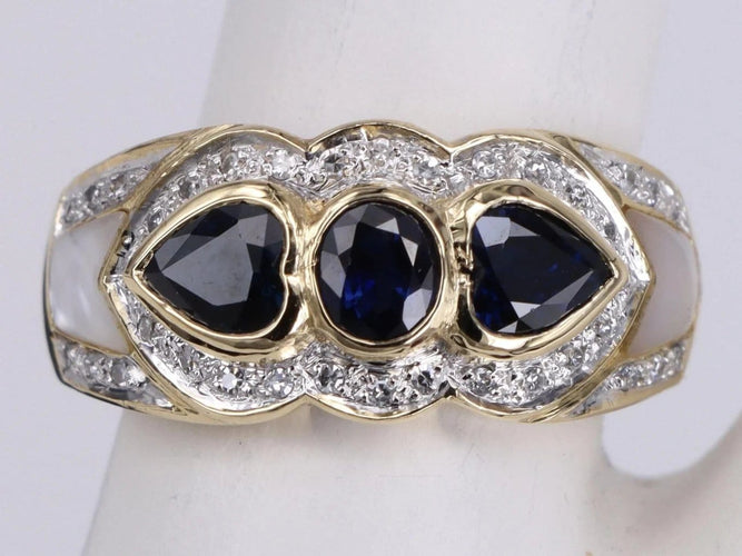 Bague 56 Bague Art déco Saphirs, Perle et Diamants en or jaune 58 Facettes BA-1234