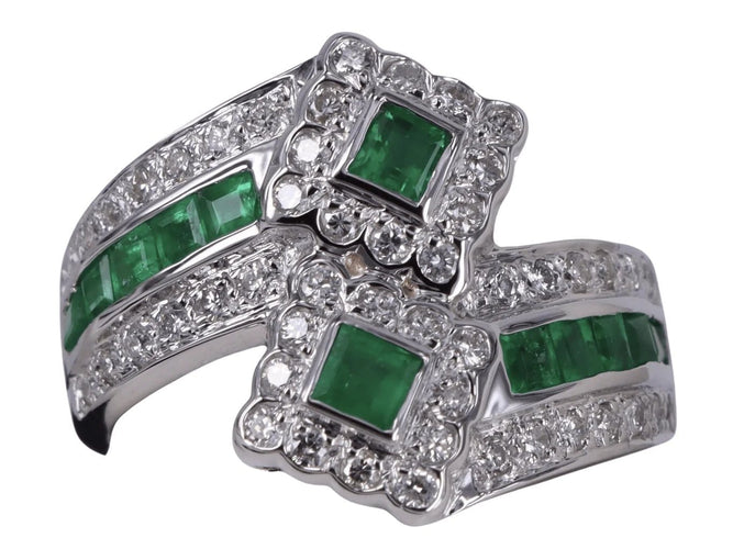 Bague Bague Toi et moi Emeraude et Diamants en or blanc 58 Facettes BA-1006