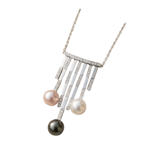 Collier Collier en or blanc 750 avec diamants et trois perles 58 Facettes 1695
