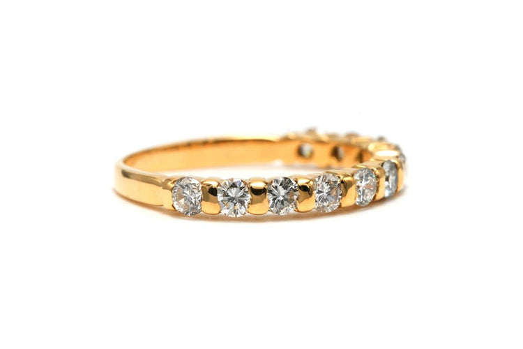 Bague 54 Alliance demi-américaine contemporaine en or jaune 18 carats et diamants taille brillant 58 Facettes 22695