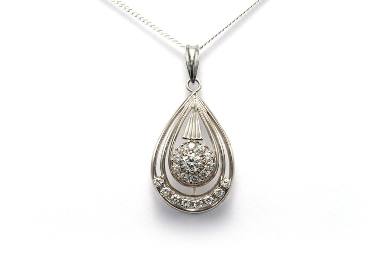 Pendentif Pendentif Art déco en or blanc 18 carats serti de diamants taille brillant (0,97 ct) 58 Facettes 22768