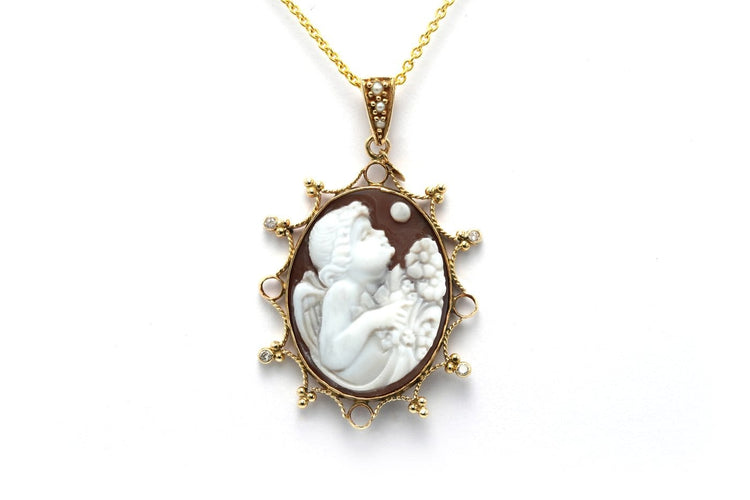 Pendentif Pendentif Art déco en or jaune 18 carats avec camée, perles et diamants 58 Facettes 22704
