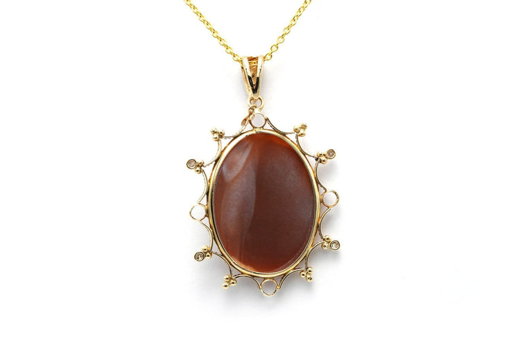 Pendentif Pendentif Art déco en or jaune 18 carats avec camée, perles et diamants 58 Facettes 22704