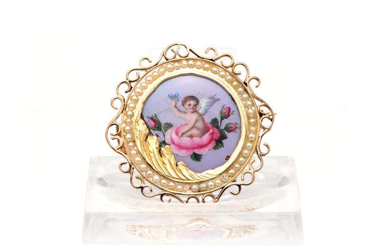 Broche Broche Napoléon III en or jaune 18 carats, émail et perles 58 Facettes B750