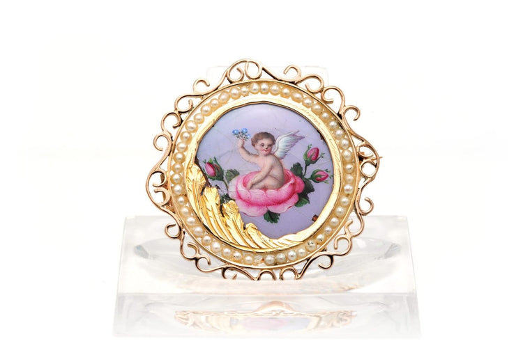 Broche Broche Napoléon III en or jaune 18 carats, émail et perles 58 Facettes B750