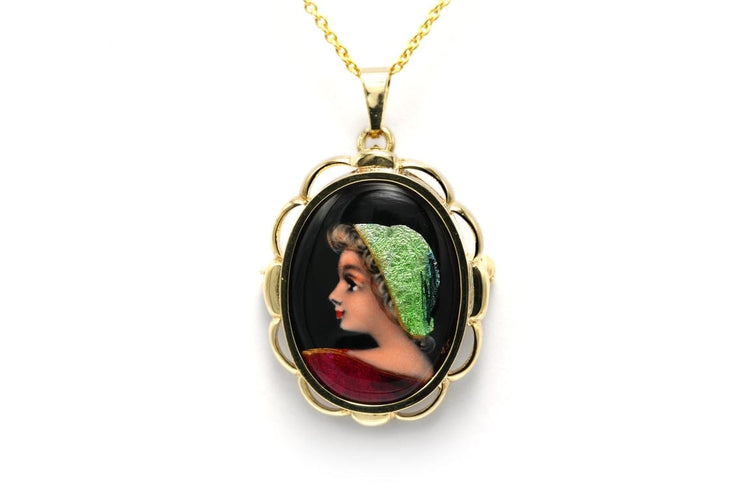 Pendentif Pendentif années 1950 en or jaune 18 carats et émail de Limoges 58 Facettes 22809