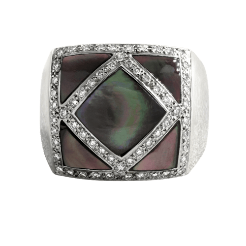 Bague 59 Bague en or blanc, nacre noire et diamants 58 Facettes OC-61E00501