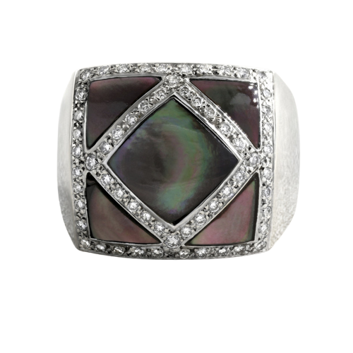 Bague en or blanc, nacre noire et diamants