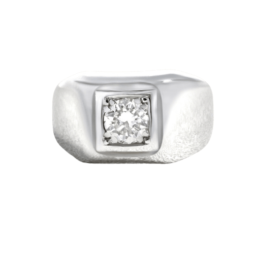 Bague 54 Chevalière jonc en or blanc 18 carats avec diamant 58 Facettes 61000370