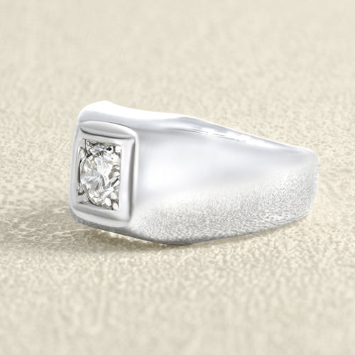 Bague 54 Chevalière jonc en or blanc 18 carats et diamant naturel 58 Facettes 61000370