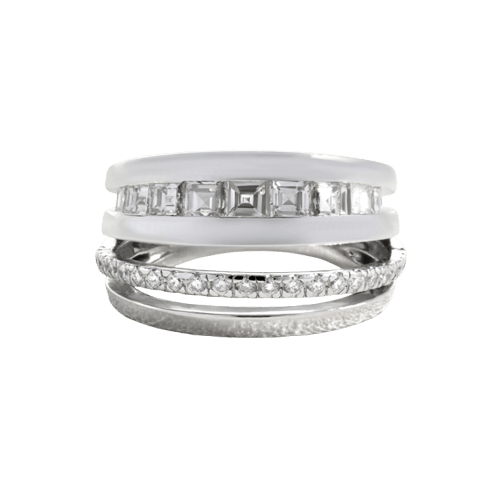 Bague 52 Bague structurée en or blanc et diamants baguette 58 Facettes 61E00432