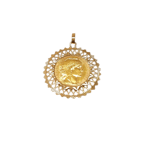 Pendentif Pendentif pièce 20 Francs en or jaune 18K 58 Facettes Pend.Pce.Coq-1834.1