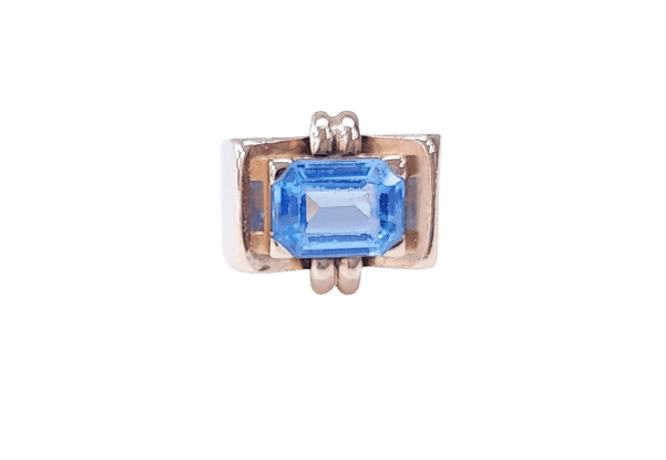 Bague 58 Bague tank en or jaune 18K sertie d’une aigue-marine 58 Facettes BAG TANK Aigue.M-2071