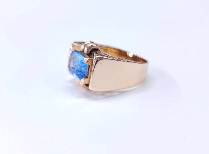 Bague 58 Bague tank en or 18K et aigue-marine 58 Facettes BAG TANK Aigue.M-2071