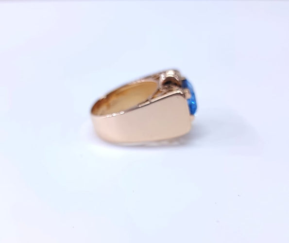 Bague 58 Bague tank en or jaune 18K sertie d’une aigue-marine 58 Facettes BAG TANK Aigue.M-2071