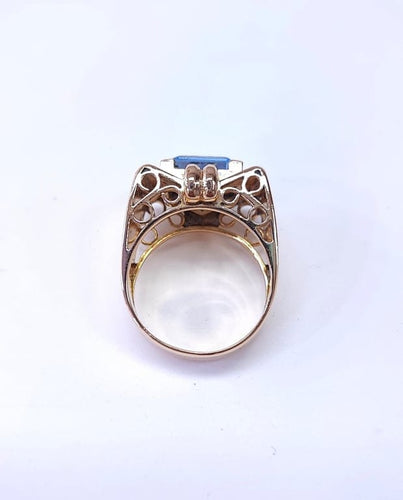 Bague 58 Bague tank en or jaune 18K sertie d’une aigue-marine 58 Facettes BAG TANK Aigue.M-2071