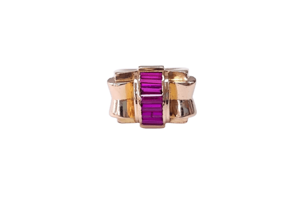 Bague 56 Bague tank en or rose 18k sertie de rubis baguette 58 Facettes BAG TANK Rub.Baguet-DV