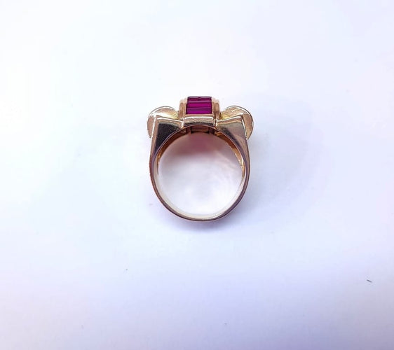 Bague 56 Bague tank en or rose 18k sertie de rubis baguette 58 Facettes BAG TANK Rub.Baguet-DV