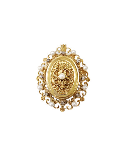 Pendentif Médaillon - Pendentif broche en or jaune 18K, perles et diamants 58 Facettes Pend;Med.Brch-2008.4