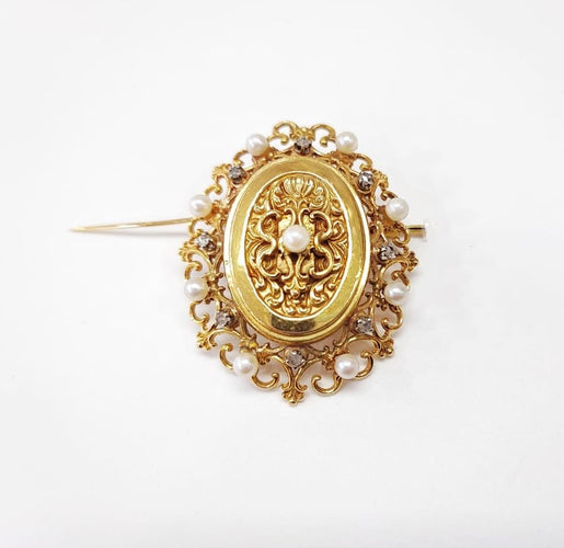Pendentif Médaillon - Pendentif broche en or jaune 18K, perles et diamants 58 Facettes Pend;Med.Brch-2008.4