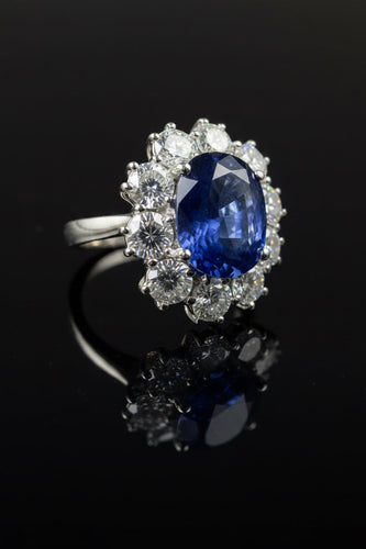Bague 54 Bague marguerite - Saphir et diamants en taille IT 14 58 Facettes