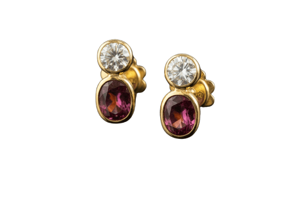 Boucles d'oreilles Boucles d’oreilles - Puces en or jaune 18K, diamants et rubis 58 Facettes