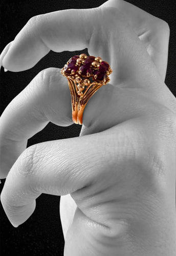 Bague 55 Bague vintage années 1950 en or jaune 18K et grenats rhodolites 58 Facettes