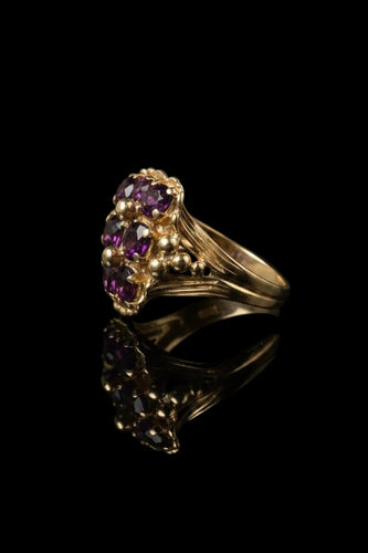 Bague 55 Bague vintage années 1950 en or jaune 18K et grenats rhodolites 58 Facettes