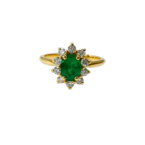 Bague 54 Bague marguerite en or jaune 18K avec émeraude et diamants 58 Facettes Bag.Margt.Arc-E-FA.54