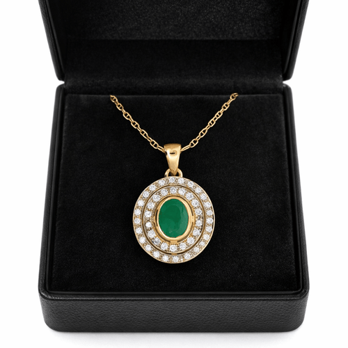 Pendentif Pendentif - Halo diamants et émeraude naturelle en or jaune 18k 58 Facettes 50432